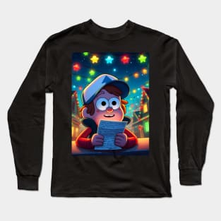 Unveiling Enigmatic Holiday Magic: Gravity Falls Christmas Art for Iconic Festive Designs! Long Sleeve T-Shirt